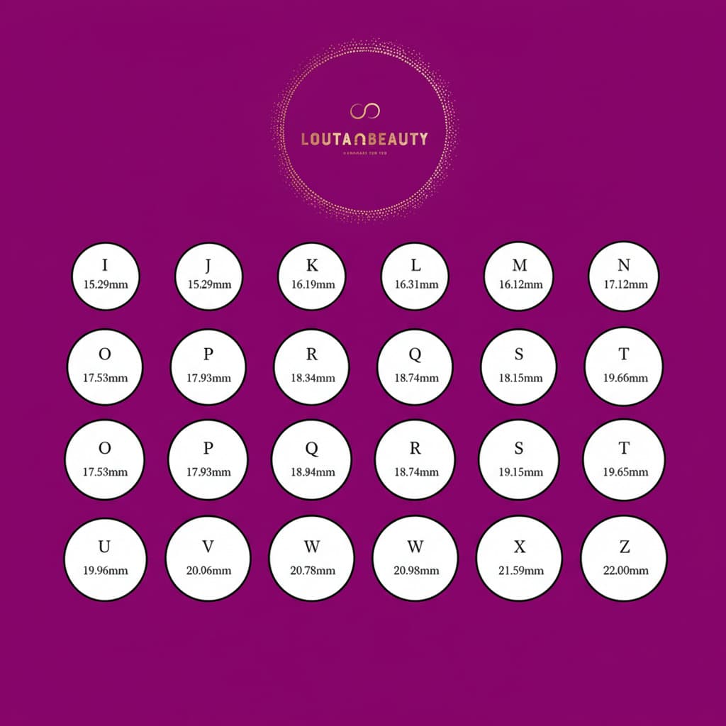 Ring size chart showing Australian ring sizes I through Z with their corresponding inner diameter measurements in millimeters