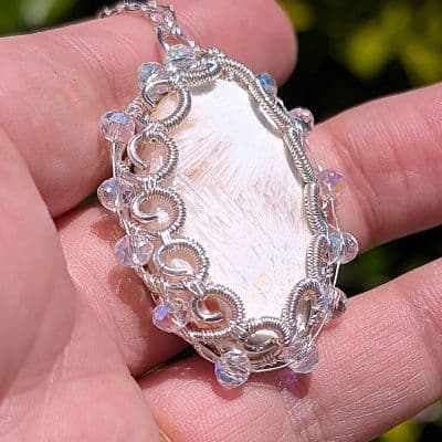 Pink Scolecite and Swarovski Bead Pendant Necklace pendant detail - view 5 of 14 by Loutan Beauty