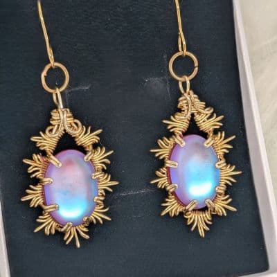 Wire Wrapped Ethereal Effect Moonstone Earrings - Purple/Blue Snowflake earrings detail - view 6 of 7 by Loutan Beauty