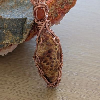 Fossilised Red Coral Pendant with Amber pendant detail - view 7 of 9 by Loutan Beauty