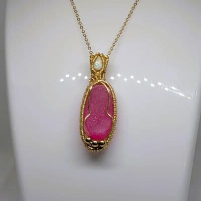 Pink Druzy Crystal and Ethiopian Opal Pendant pendant detail - view 4 of 9 by Loutan Beauty