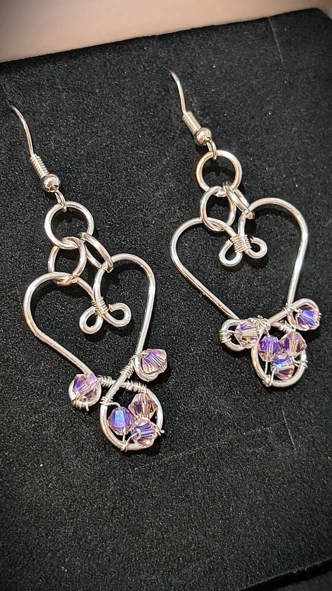 Small Heart Drop Earrings - Silver earrings detail - view 2 of 3 by Loutan Beauty