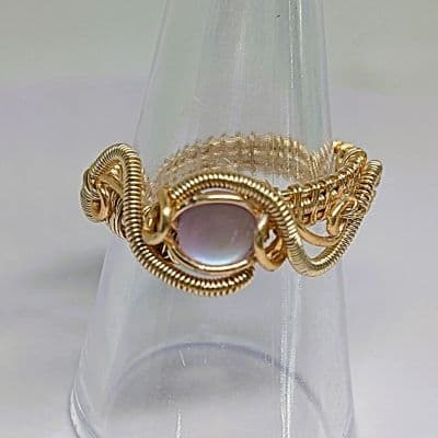 glass cabochon ring in gold plated copper - Beautiful Mermaid Tear Ring - Handmade by Loutan Beauty