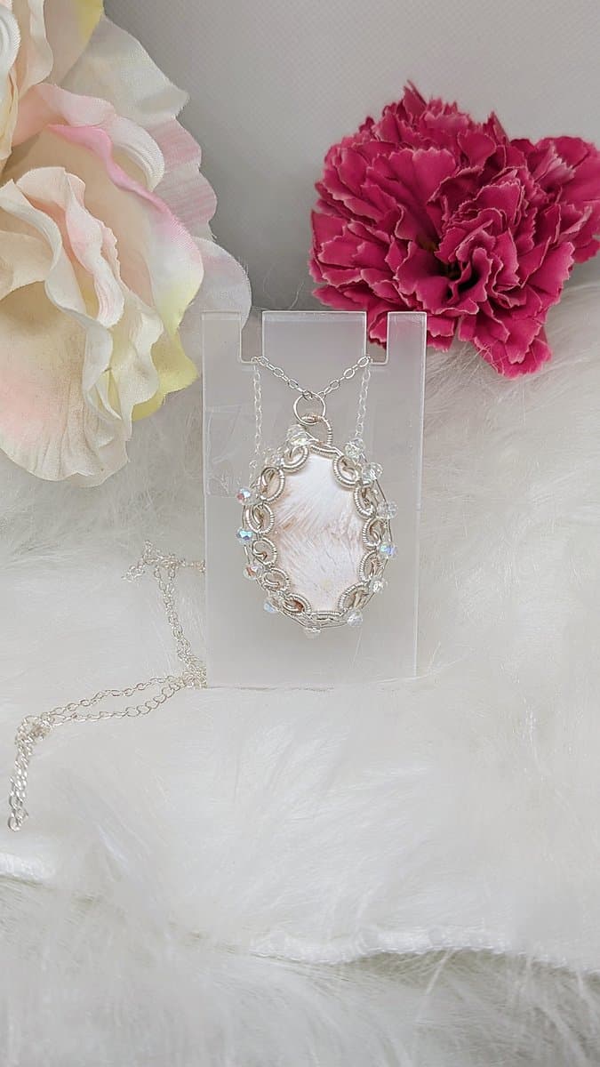 Pink Scolecite and Swarovski Bead Pendant Necklace pendant detail - view 14 of 14 by Loutan Beauty