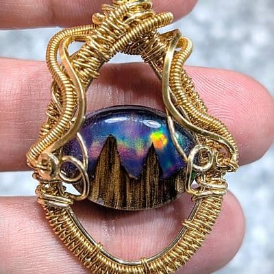 man made opal triplet pendant in gold plated copper - Opal and Gold Plated Wire Pendant by Loutan Beauty