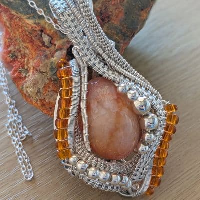 Australian Orange Agate Pendant with Beading pendant detail - view 4 of 6 by Loutan Beauty