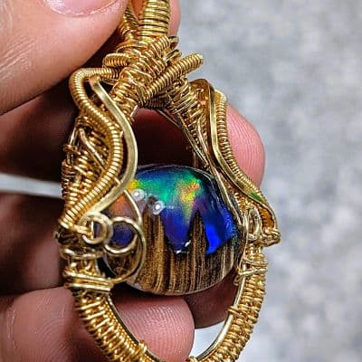 Opal and Gold Plated Wire Pendant pendant detail - view 2 of 6 by Loutan Beauty