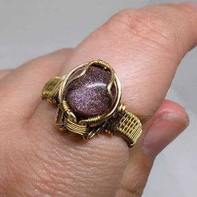 Rainbow Pink/Purple Sparkly Cabochon Ring - Handcrafted - Wire Wrapped ring detail - view 2 of 6 by Loutan Beauty