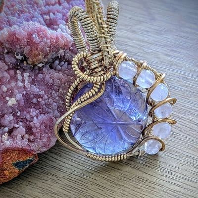 Amethyst Pendant with Rose Quartz Beads and Gold Plated Wire pendant detail - view 9 of 9 by Loutan Beauty