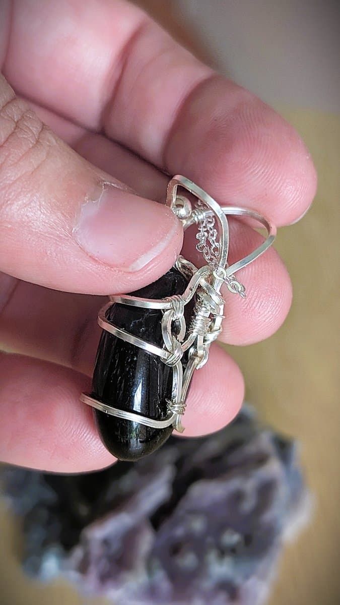 Black Tourmaline Pendant - Silver Plated Copper Wire pendant detail - view 4 of 4 by Loutan Beauty