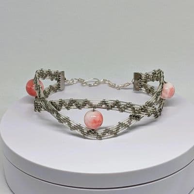 agate and lace agate bracelet in silver plated copper and copper - Stainless Steel and Silver Cuff Bracelet by Loutan Beauty