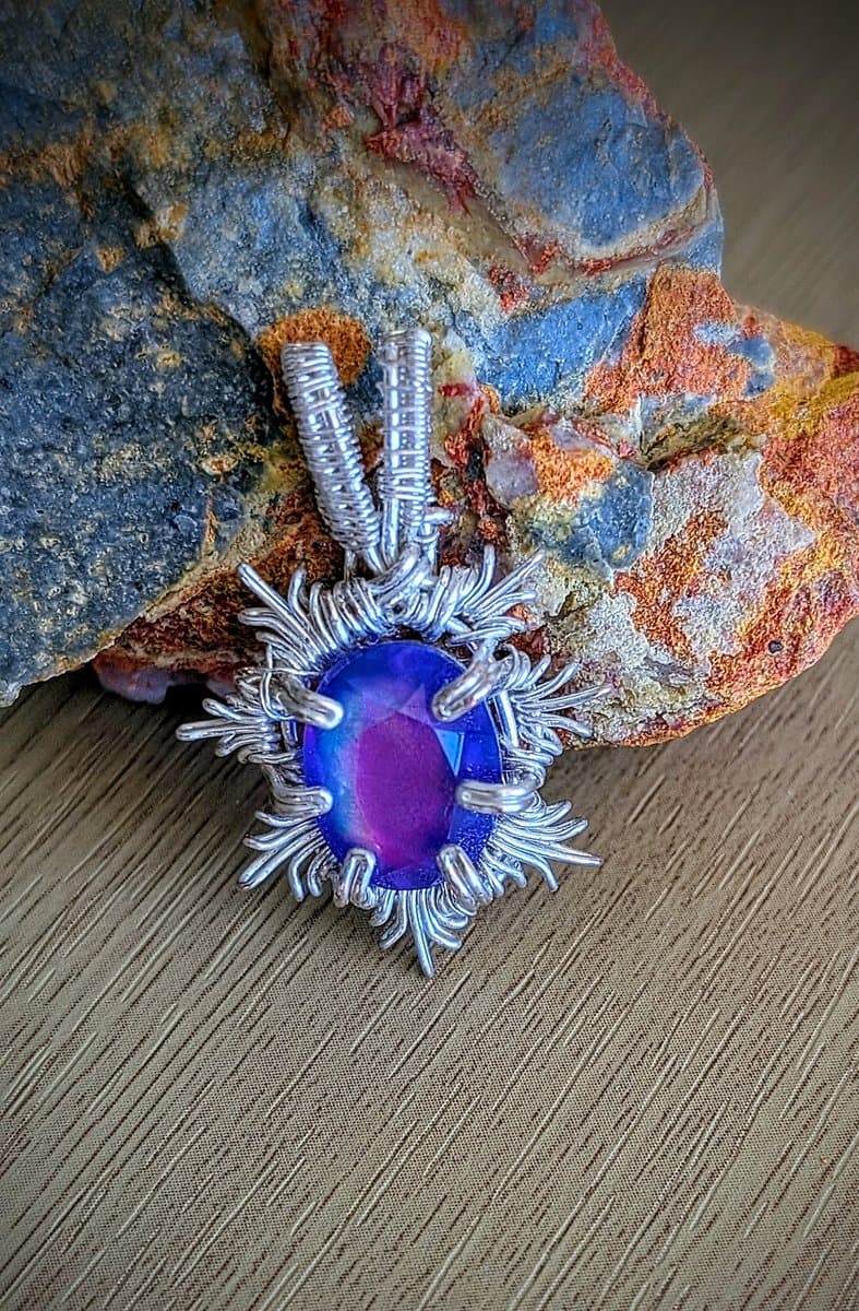 Mini Pendant with Lab Fire Opal pendant detail - view 3 of 4 by Loutan Beauty