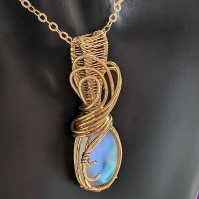 Glass Moonstone Cabachon Wire Wrap Pendant pendant detail - view 9 of 10 by Loutan Beauty