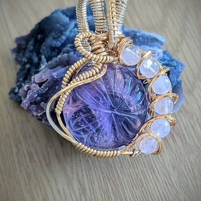 Amethyst Pendant with Rose Quartz Beads and Gold Plated Wire pendant detail - view 4 of 9 by Loutan Beauty