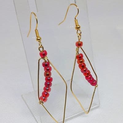 Leaf Style Drop Earrings - Flame Red Beads earrings detail - view 2 of 7 by Loutan Beauty