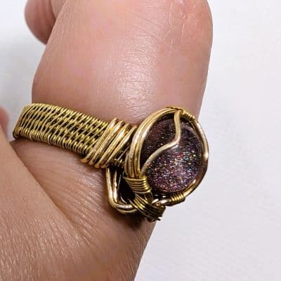 Rainbow Pink/Purple Sparkly Cabochon Ring - Handcrafted - Wire Wrapped ring detail - view 3 of 6 by Loutan Beauty