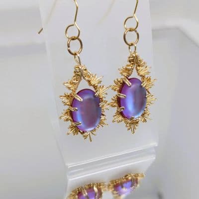 Wire Wrapped Ethereal Effect Moonstone Earrings - Purple/Blue Snowflake earrings detail - view 3 of 7 by Loutan Beauty