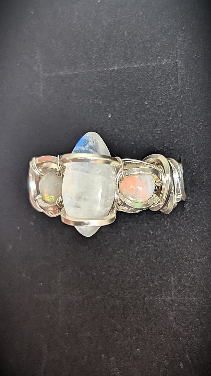 Moonstone and Ethiopian Opal Ring - Adjustable! ring detail - view 3 of 12 by Loutan Beauty