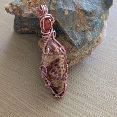 Fossilised Red Coral Pendant with Amber pendant detail - view 9 of 9 by Loutan Beauty