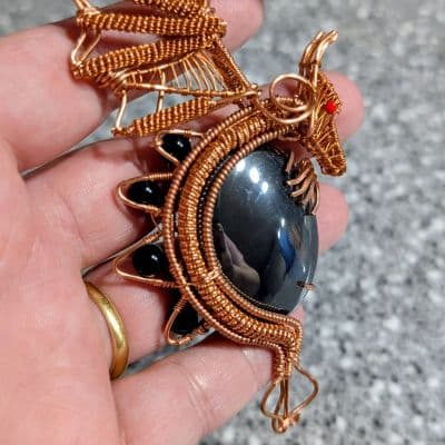 Dragon Pendant with Hematite Stone Egg pendant detail - view 3 of 4 by Loutan Beauty