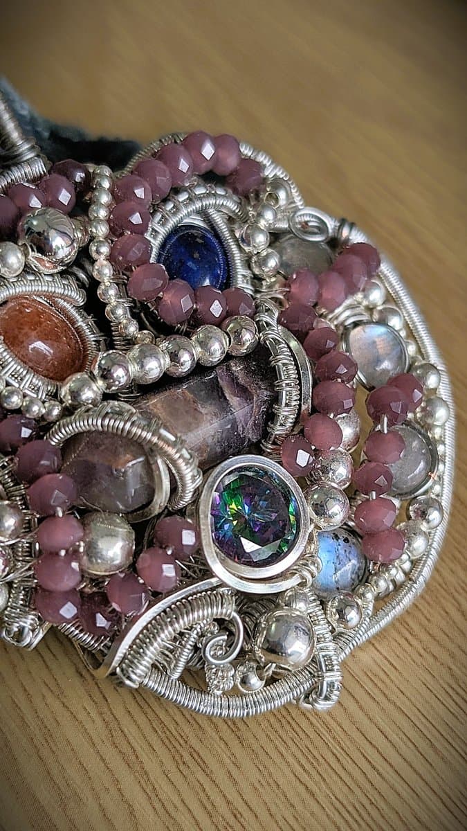 Large Pendant with Sunstone, Mystic Topaz, Lapis Lazuli, Amethyst and Moonstones pendant detail - view 5 of 5 by Loutan Beauty