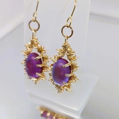 Wire Wrapped Ethereal Effect Moonstone Earrings - Purple/Blue Snowflake earrings detail - view 5 of 7 by Loutan Beauty