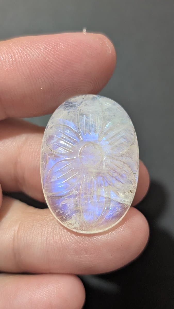 Carved Blue Moonstone stone detail - view 3 of 3 by Loutan Beauty