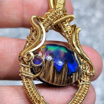 Opal and Gold Plated Wire Pendant pendant detail - view 4 of 6 by Loutan Beauty