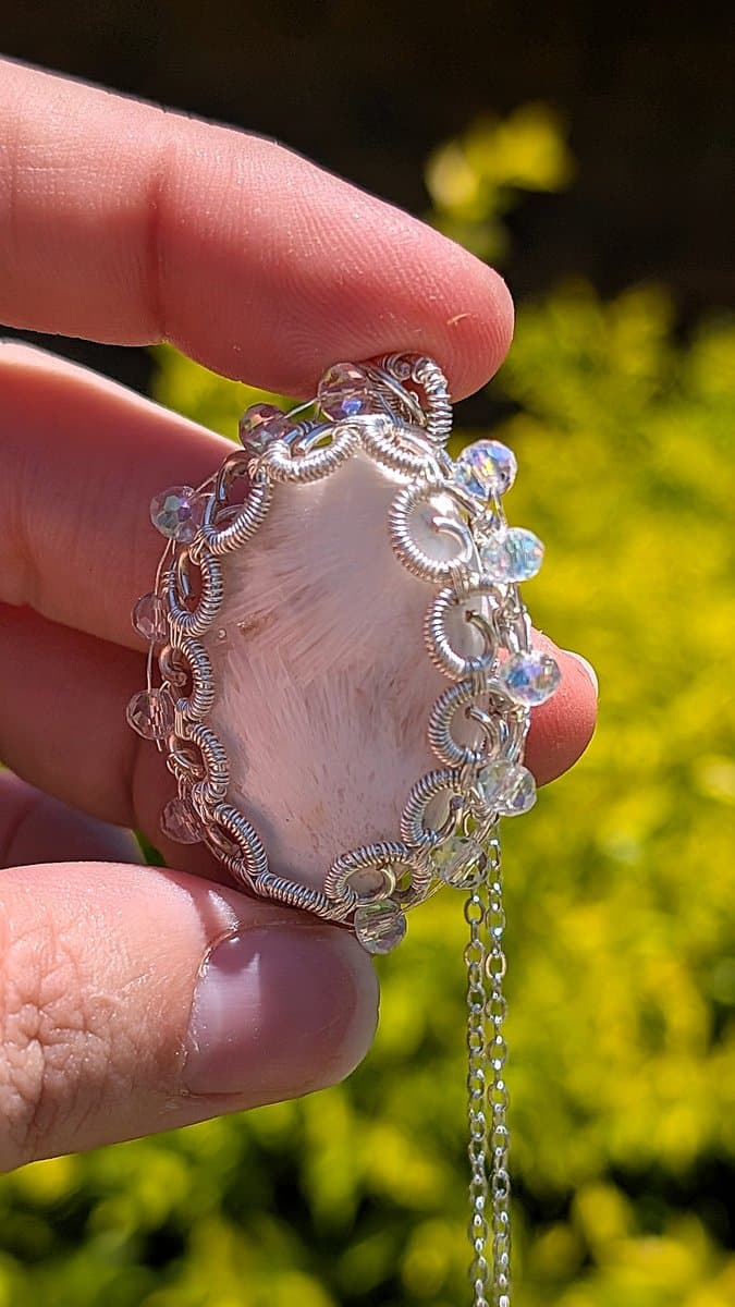 Pink Scolecite and Swarovski Bead Pendant Necklace pendant detail - view 11 of 14 by Loutan Beauty