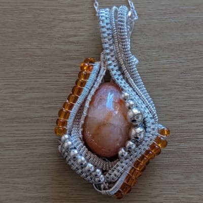 Australian Orange Agate Pendant with Beading pendant detail - view 1 of 6 by Loutan Beauty