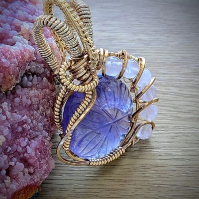 Amethyst Pendant with Rose Quartz Beads and Gold Plated Wire pendant detail - view 3 of 9 by Loutan Beauty