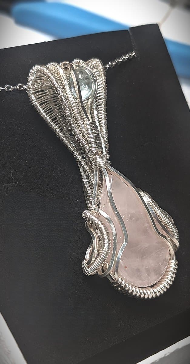 Rose Quartz and Grey Moonstone Pendant - handcrafted jewellery by Loutan Beauty - view 4