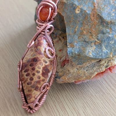 Fossilised Red Coral Pendant with Amber pendant detail - view 2 of 9 by Loutan Beauty