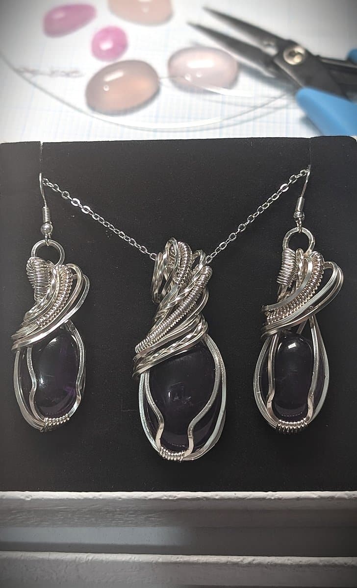 Amethyst pendant - Amethyst Pendant and Earrings Set by Loutan Beauty