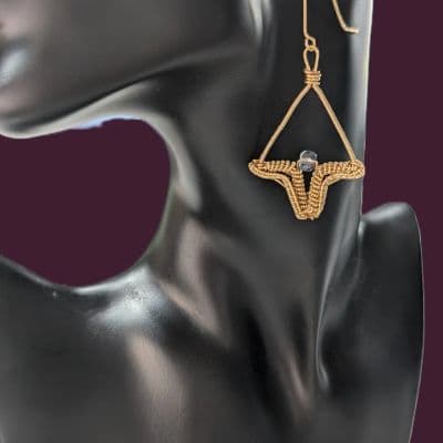 earrings in gold plated copper and copper - Gold Plated Wire Drop Earrings with Faceted Glass Bead by Loutan Beauty