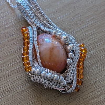 Australian Orange Agate Pendant with Beading pendant detail - view 2 of 6 by Loutan Beauty