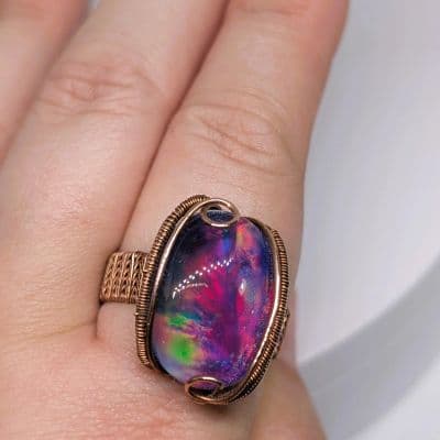 Chunky Aurora Opal Ring - Adjustable ring detail - view 9 of 11 by Loutan Beauty