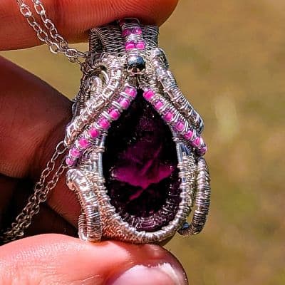 Purple Dyed Labradorite Pendant and Necklace - Handmade Wire Wrapped Jewellery pendant detail - view 2 of 6 by Loutan Beauty