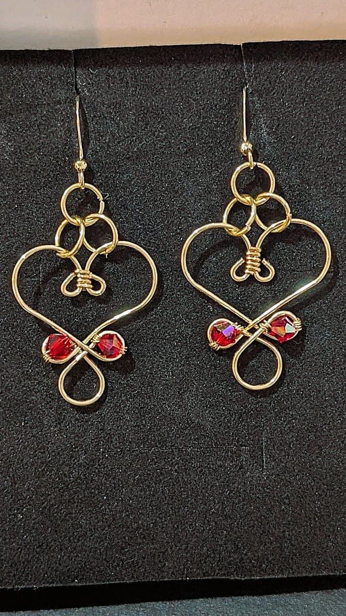 crystals earrings in gold-plated copper - Small Heart Drop Earrings by Loutan Beauty