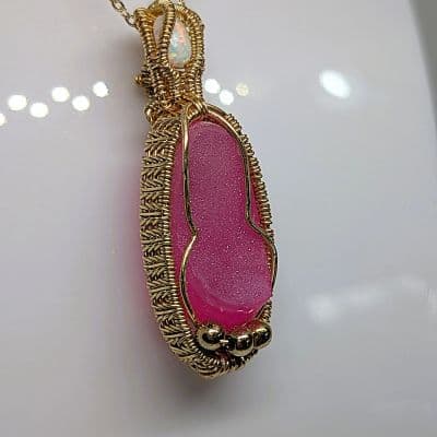 Pink Druzy Crystal and Ethiopian Opal Pendant pendant detail - view 3 of 9 by Loutan Beauty