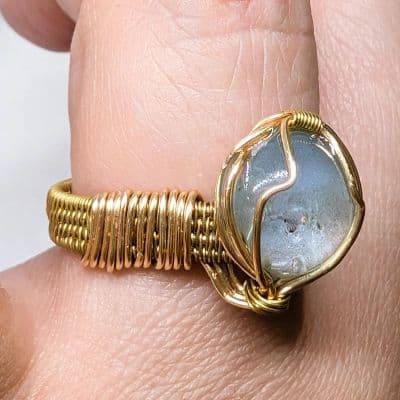 Light Blue and Pink Holographic Effect Ring - Handcrafted - Resin Cabachon ring detail - view 4 of 6 by Loutan Beauty