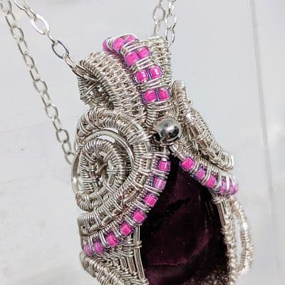 Purple Dyed Labradorite Pendant and Necklace - Handmade Wire Wrapped Jewellery pendant detail - view 6 of 6 by Loutan Beauty