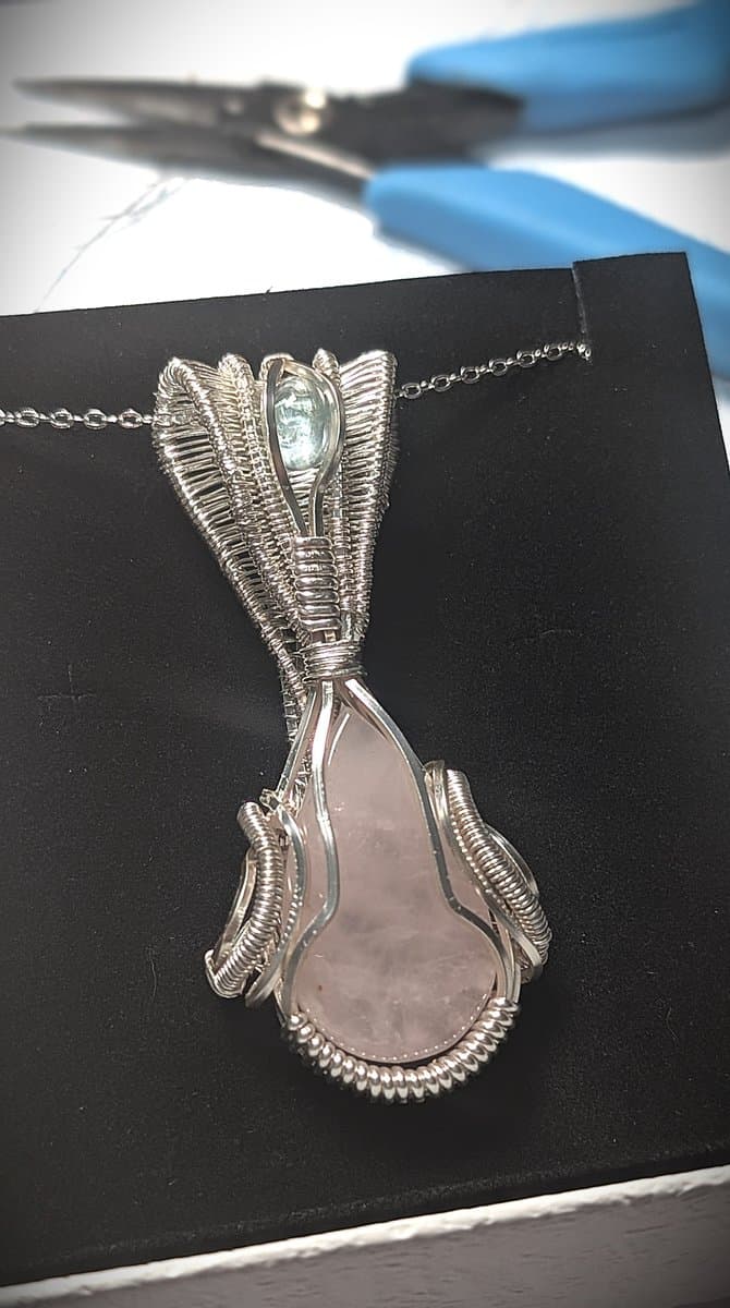 Rose Quartz and Grey Moonstone Pendant - handcrafted jewellery by Loutan Beauty - view 2