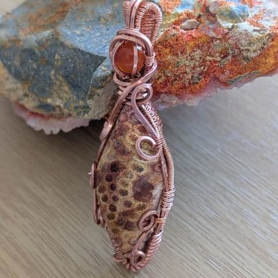 Fossilised Red Coral Pendant with Amber pendant detail - view 3 of 9 by Loutan Beauty
