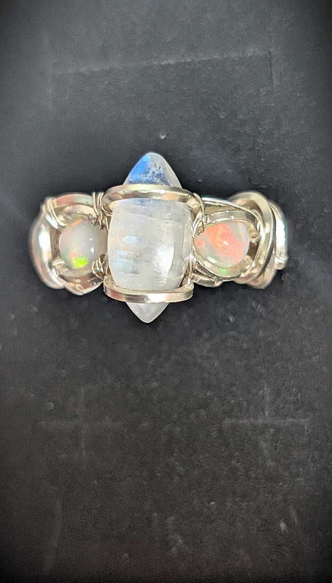 Moonstone and Ethiopian Opal Ring - Adjustable! ring detail - view 6 of 12 by Loutan Beauty