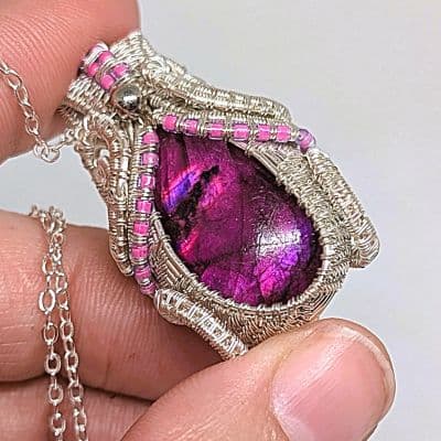 Purple Dyed Labradorite Pendant and Necklace - Handmade Wire Wrapped Jewellery pendant detail - view 5 of 6 by Loutan Beauty