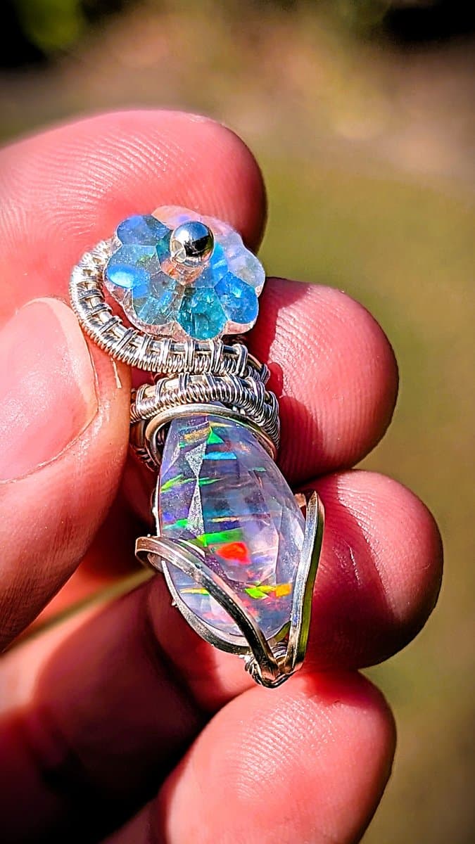 Aurora Fire Opal and Flower Crystal Pendant pendant detail - view 3 of 3 by Loutan Beauty