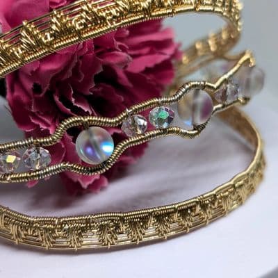 Gold Arm Cuff with Mermaid Tear Beads bracelet detail - view 8 of 10 by Loutan Beauty