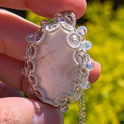 Pink Scolecite and Swarovski Bead Pendant Necklace pendant detail - view 8 of 14 by Loutan Beauty