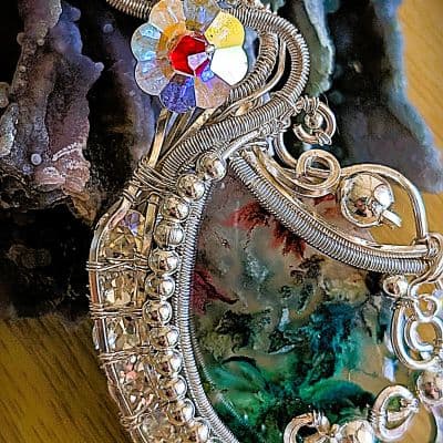 Dyed Moss Agate Pendant with Preciosa Crystals and Beading pendant detail - view 6 of 6 by Loutan Beauty